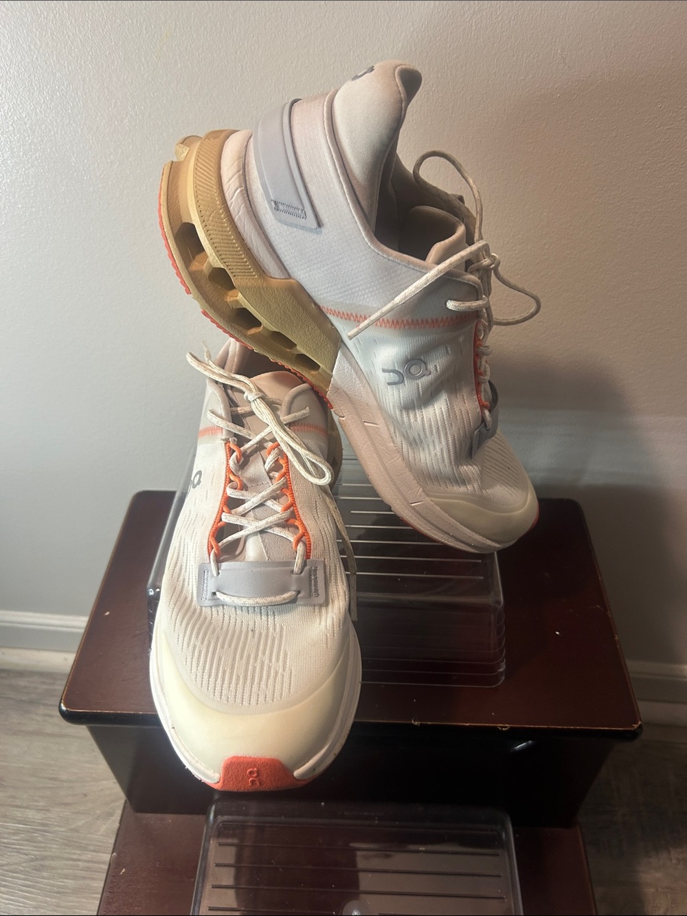 On Running Women's Cloudnova Sneakers in White with Coral Accents